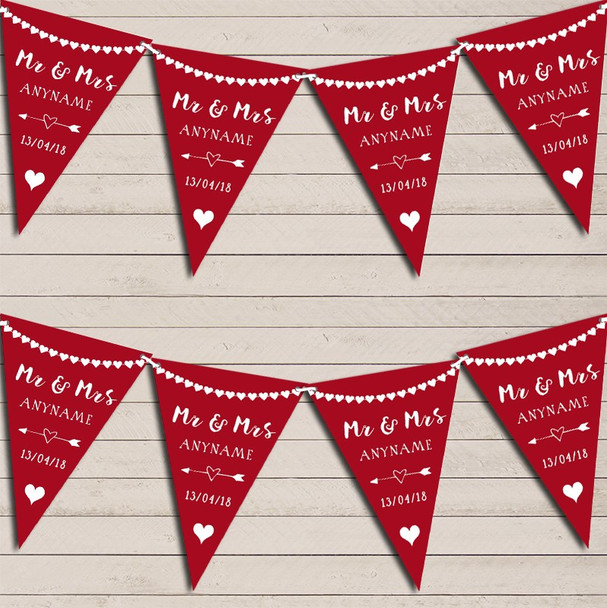 Heart Mr & Mrs Burgundy Red Wedding Anniversary Bunting Party Banner