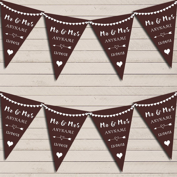 Heart Mr & Mrs Chocolate Brown Wedding Anniversary Bunting Party Banner