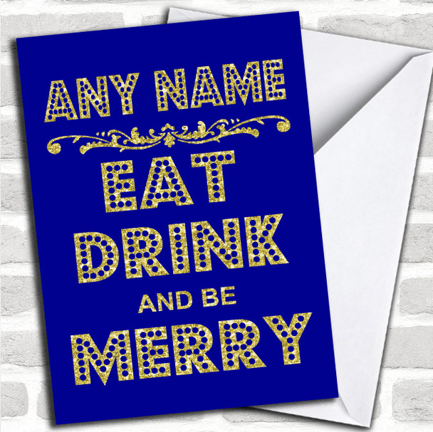 Eat Drink Merry Blue Personalized Christmas Card
