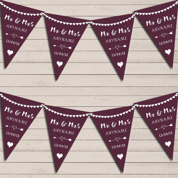 Heart Mr & Mrs Eggplant Aubergine Wedding Anniversary Bunting Party Banner