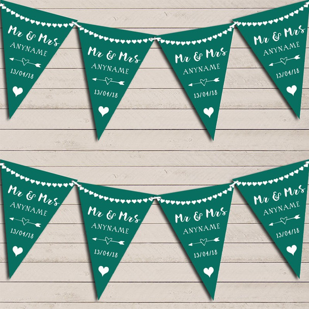 Heart Mr & Mrs Emerald Green Wedding Day Married Bunting Party Banner