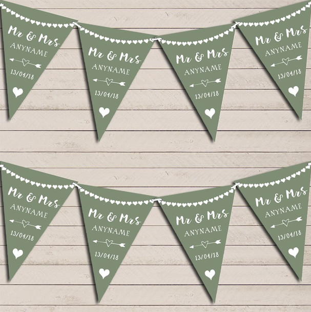 Heart Mr & Mrs Sage Green Wedding Anniversary Bunting Party Banner