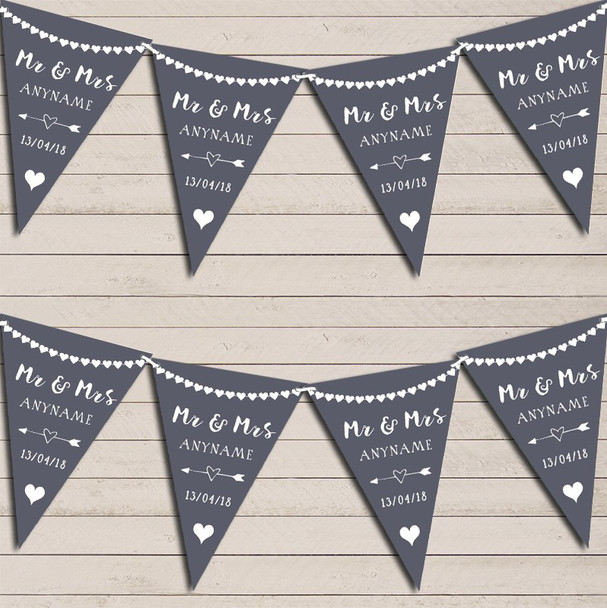 Heart Mr & Mrs Slate Blue Grey Wedding Day Married Bunting Party Banner
