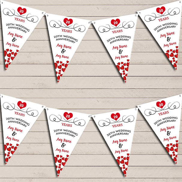 Hearts Party Decoration 20th Any Year Wedding Anniversary Bunting Party Banner