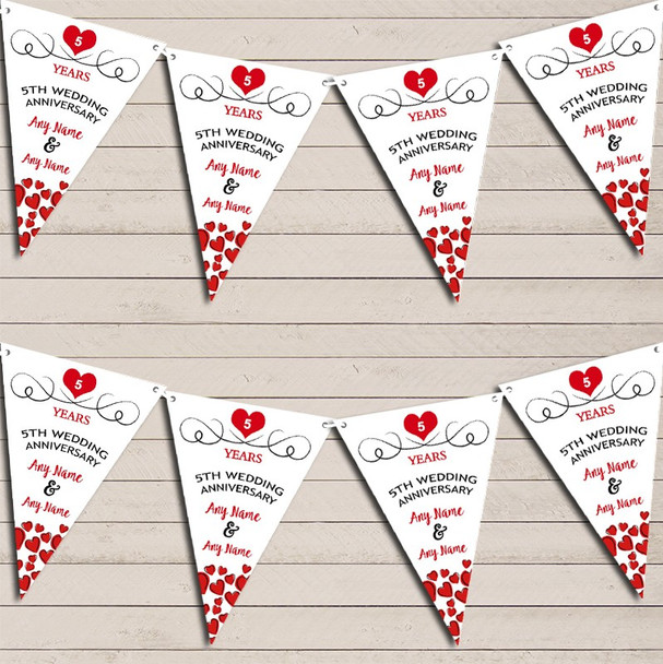 Hearts Party Decoration 5th Any Year Wedding Anniversary Bunting Party Banner