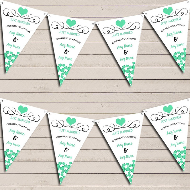 Hearts Party Decoration Just Married Mint Green Wedding Day Bunting Party Banner