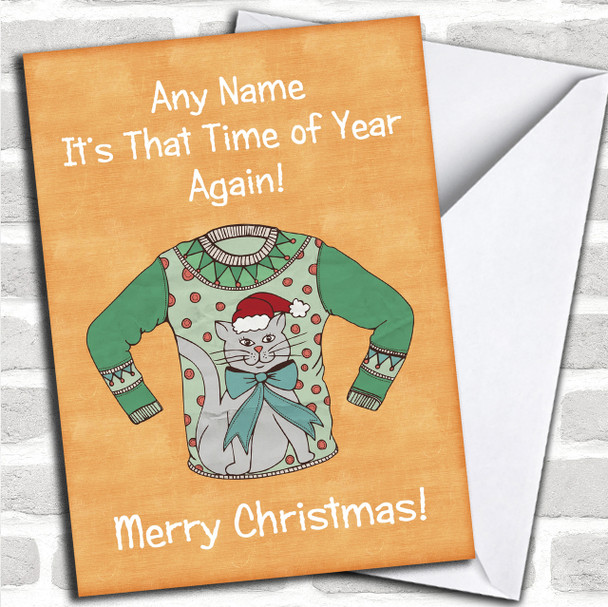 Cat Jumper Orange Personalized Christmas Card Cat Jumper Orange Personalized Christmas Card