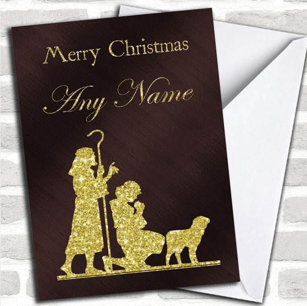 Brown & Gold Shepherds Personalized Christmas Card
