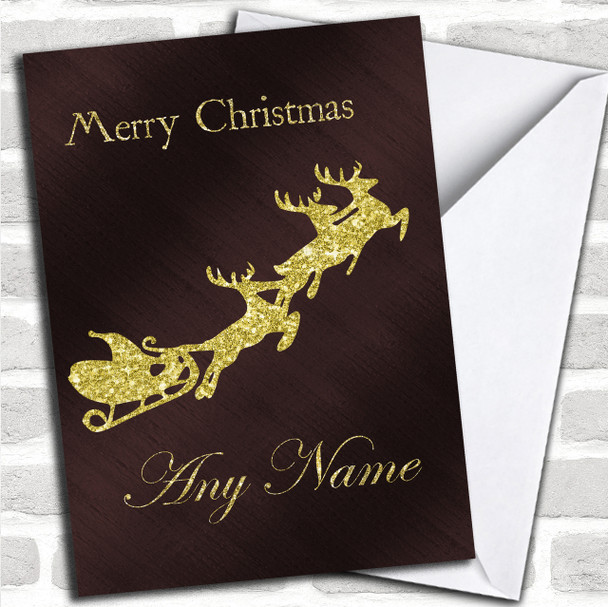Brown & Gold Reindeer Personalized Christmas Card