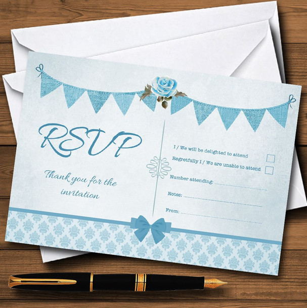 Vintage Rustic Style Bunting Powder Baby Blue Personalized RSVP Cards