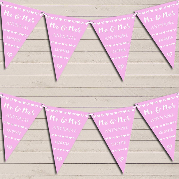 Mr & Mrs Hearts Baby Pink Wedding Day Married Bunting Garland Party Banner