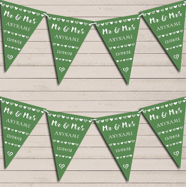 Mr & Mrs Hearts Green Wedding Anniversary Bunting Garland Party Banner