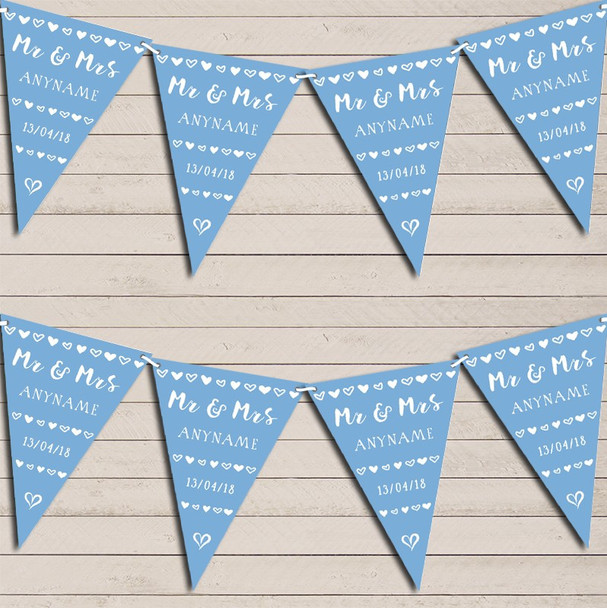 Mr & Mrs Hearts Powder Blue Wedding Anniversary Bunting Garland Party Banner