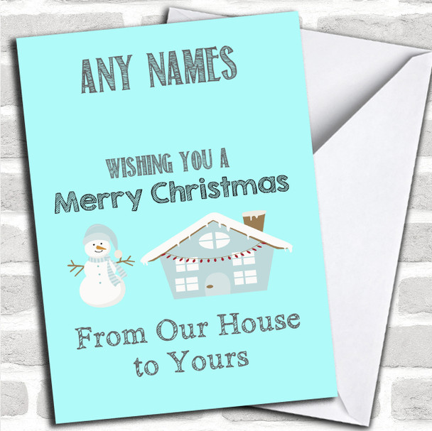 Blue From Our House To Yours Personalized Christmas Card