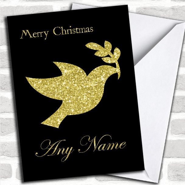 Black & Gold Peace Dove Personalized Christmas Card