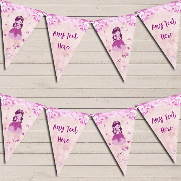 Purple Floral Princess Children's Birthday Bunting Garland Party Banner