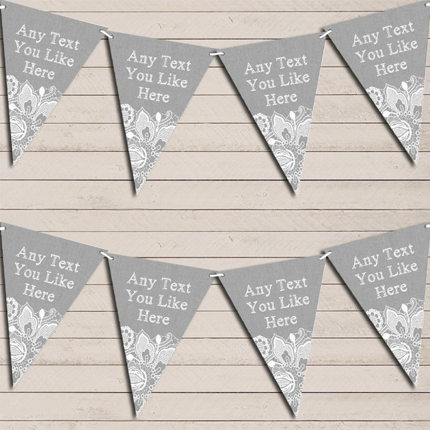 Silver Grey Burlap & Lace Wedding Anniversary Bunting Garland Party Banner