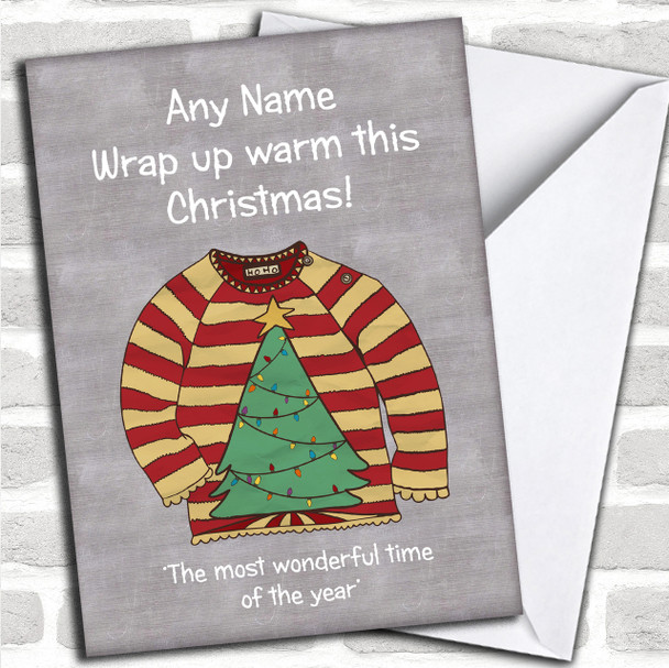 Xmas Tree Jumper Grey Personalized Christmas Card