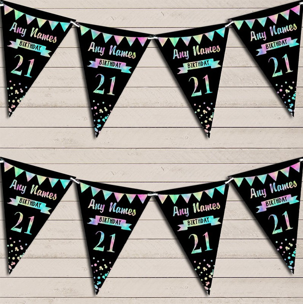 Any Age Birthday 18Th 21st 30th 40th 50th 60th Black & Aqua Rainbow Bunting