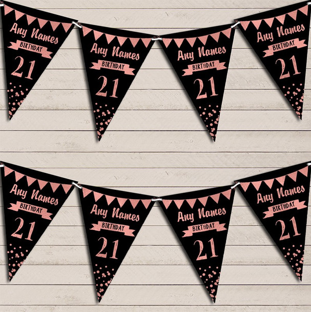 Any Age Birthday 18Th 21st 30th 40th 50th 60th Black & Rose Gold Bunting