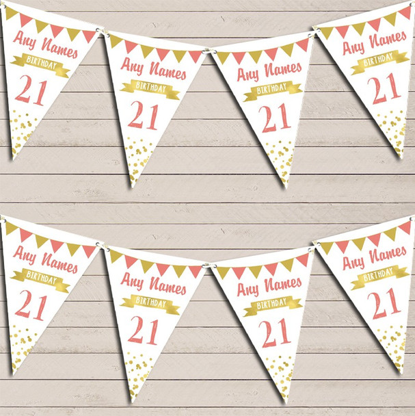 Any Age Birthday 18Th 21st 30th 40th 50th 60th Coral & Gold Birthday Bunting
