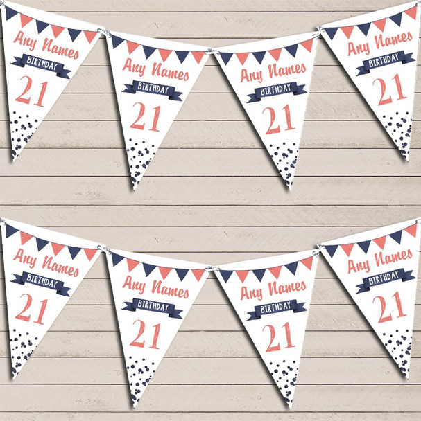 Any Age Birthday 18Th 21st 30th 40th 50th 60th Coral & Navy Blue Bunting
