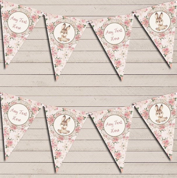 Bunny Baby Rabbit Girls Pink Personalized Baby Shower Bunting