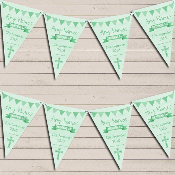 Green Watercolour Banner Christening Day Personalized Christening Bunting