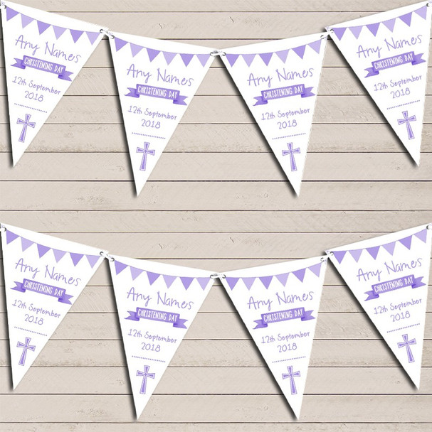 Lilac Purple White Banner Christening Day Personalized Christening Bunting