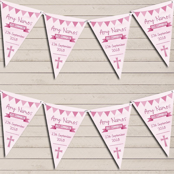 Pink Girls Watercolour Banner Holy Communion Personalized Christening Bunting