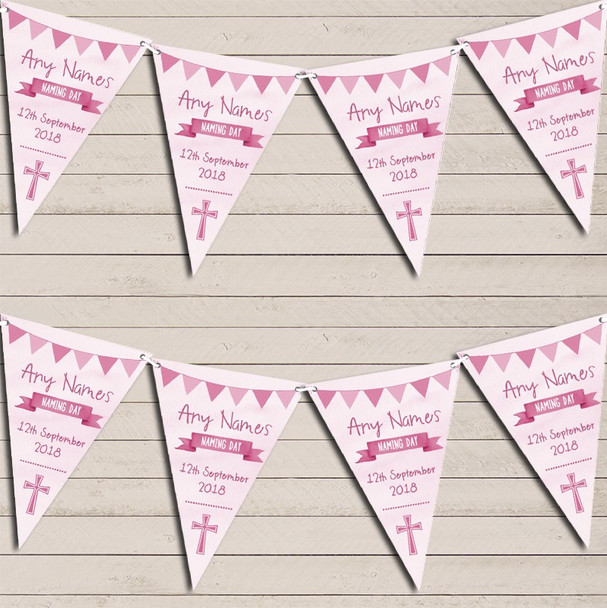 Pink Girls Watercolour Banner Naming Day Personalized Christening Bunting