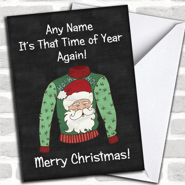 Santa Jumper Black Personalized Christmas Card