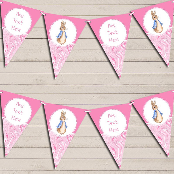 Baby Pink Peter Rabbit Marble Personalized Christening Bunting