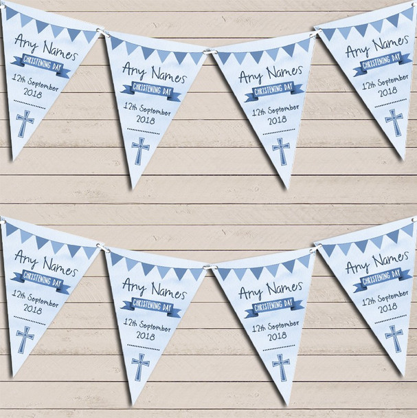 Blue Boys Watercolour Banner Christening Day Personalized Christening Bunting