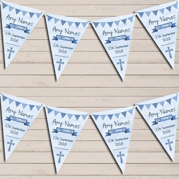 Blue Boys Watercolour Banner Holy Communion Personalized Christening Bunting