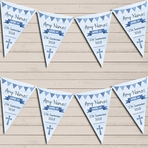 Blue Boys Watercolour Banner Naming Day Personalized Christening Bunting