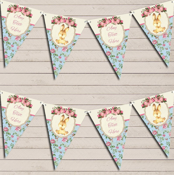 Bunny Baby Rabbit Shabby Chic Floral Pink Girls Personalized Christening Bunting