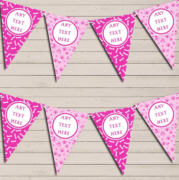 Dog Paws And Bones Pink Personalized Children's Birthday Bunting