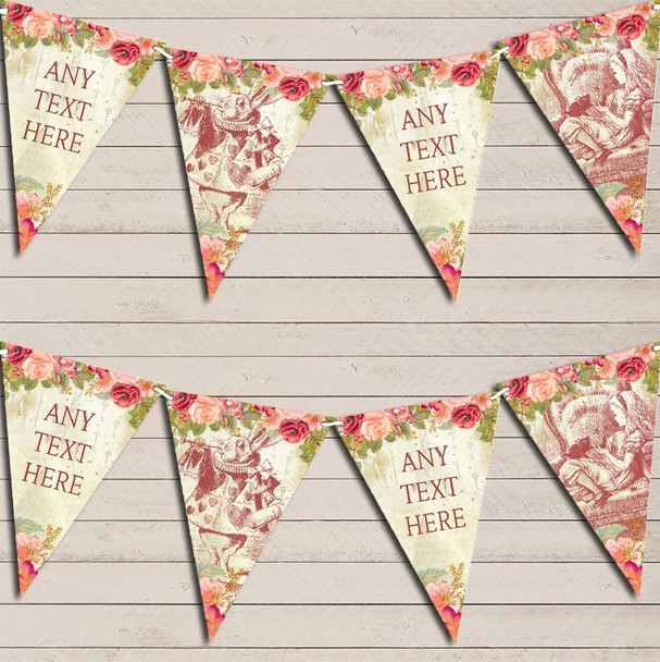 Alice In Wonderland Floral Shabby Chic Personalized Children's Birthday Bunting