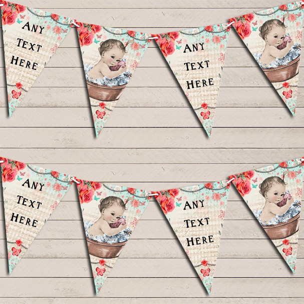 Vintage Shabby Chic Floral Light Skinned Girl Children's Birthday Bunting