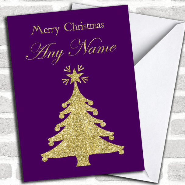 Purple & Gold Xmas Tree Personalized Christmas Card