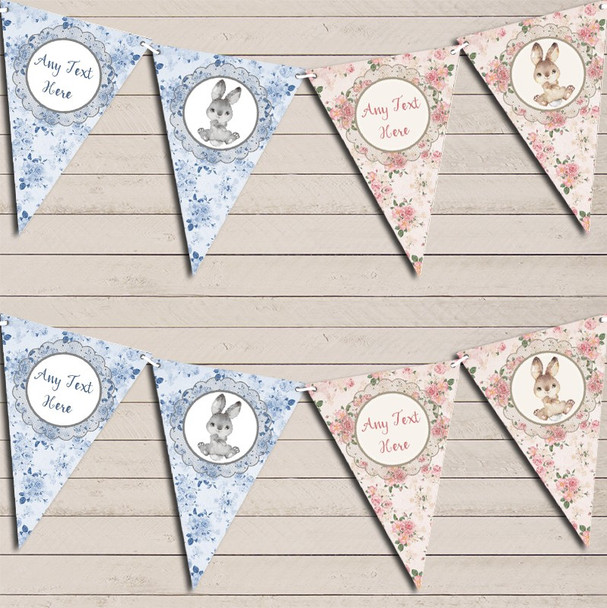 Bunny Baby Rabbit Girl Boy Twins Personalized Children's Birthday Bunting