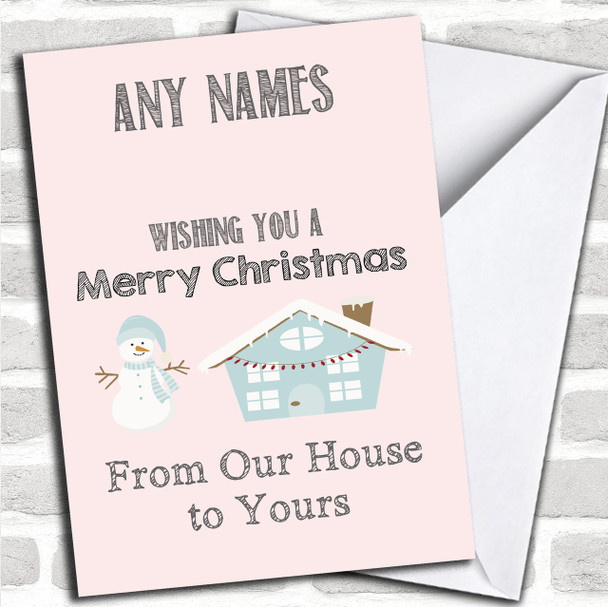 Pink From Our House To Yours Personalized Christmas Card