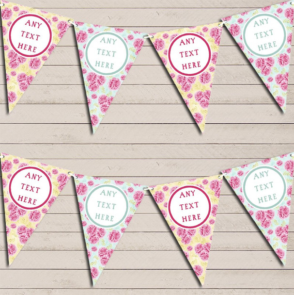 Lemon Yellow Blue Roses Vintage Shabby Chic Personalized Wedding Day Bunting