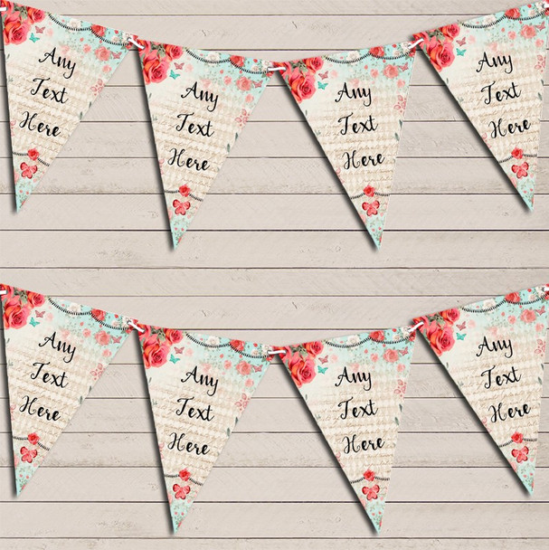 Blue Pink Rustic Vintage Shabby Chic Floral Personalized Wedding Day Bunting