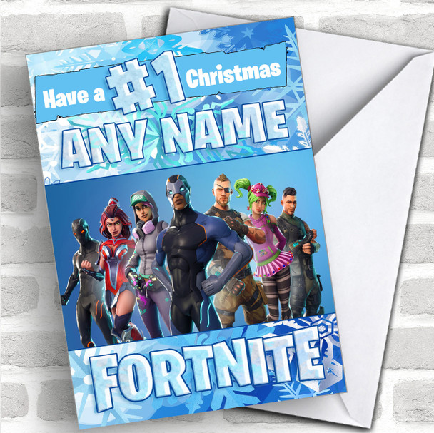 Fortnite Battle Pass Blue Boys Personalized Children's Christmas Card