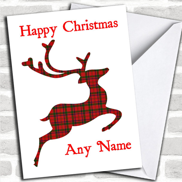 Tartan Reindeer White Christmas Card Personalized