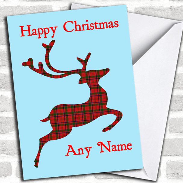 Tartan Reindeer Blue Christmas Card Personalized