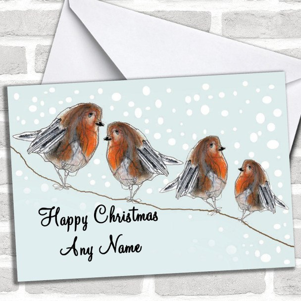 Beautiful Robins Green Christmas Card Personalized