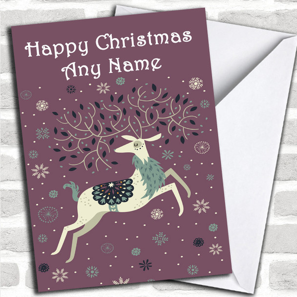 Purple Reindeer Christmas Card Personalized